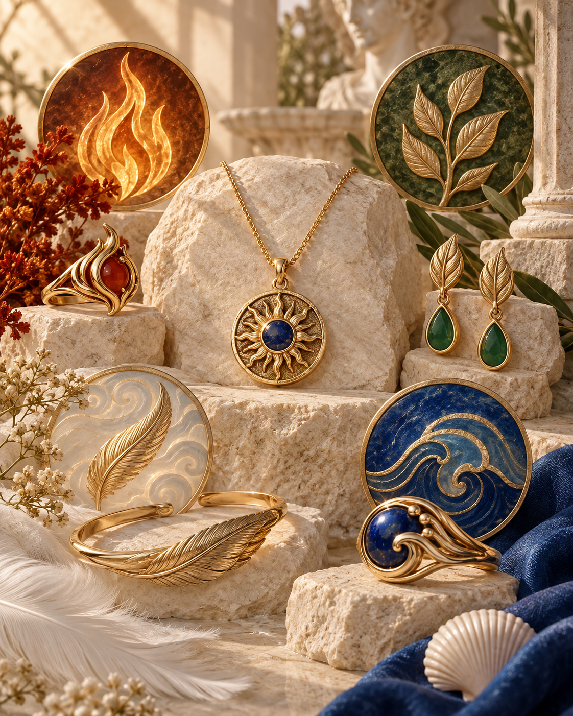 Fire earth air and water element jewelry styling