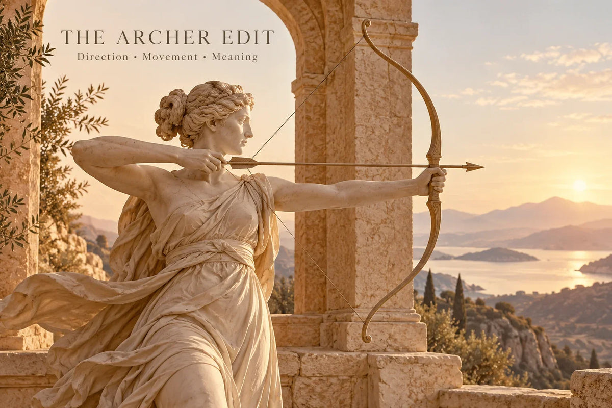 The Archer Edit — conceptual archer sculpture illustrating Sagittarius jewelry symbolism