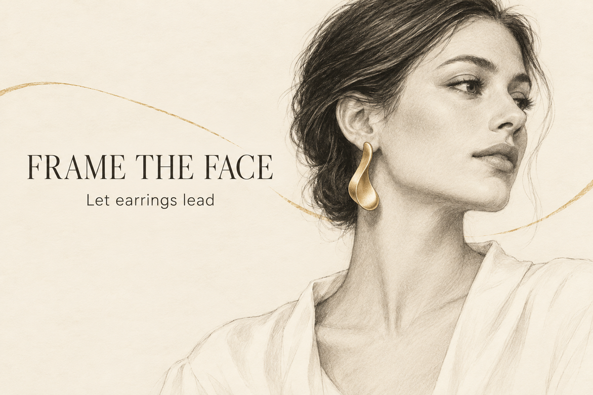 Frame the face: let earrings lead — AI styling illustration