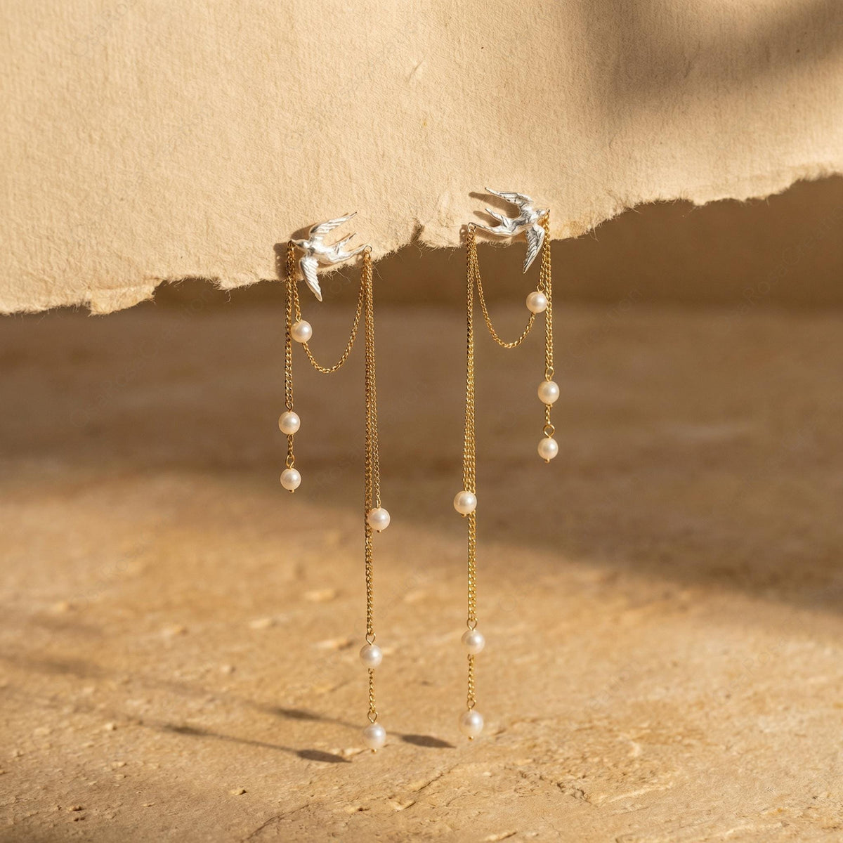 Silver Bird Pearl Earrings