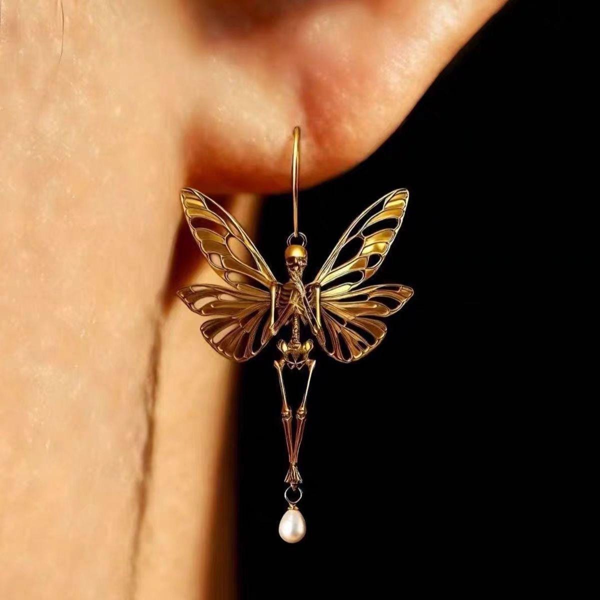 Butterfly Bone Pearl Earrings