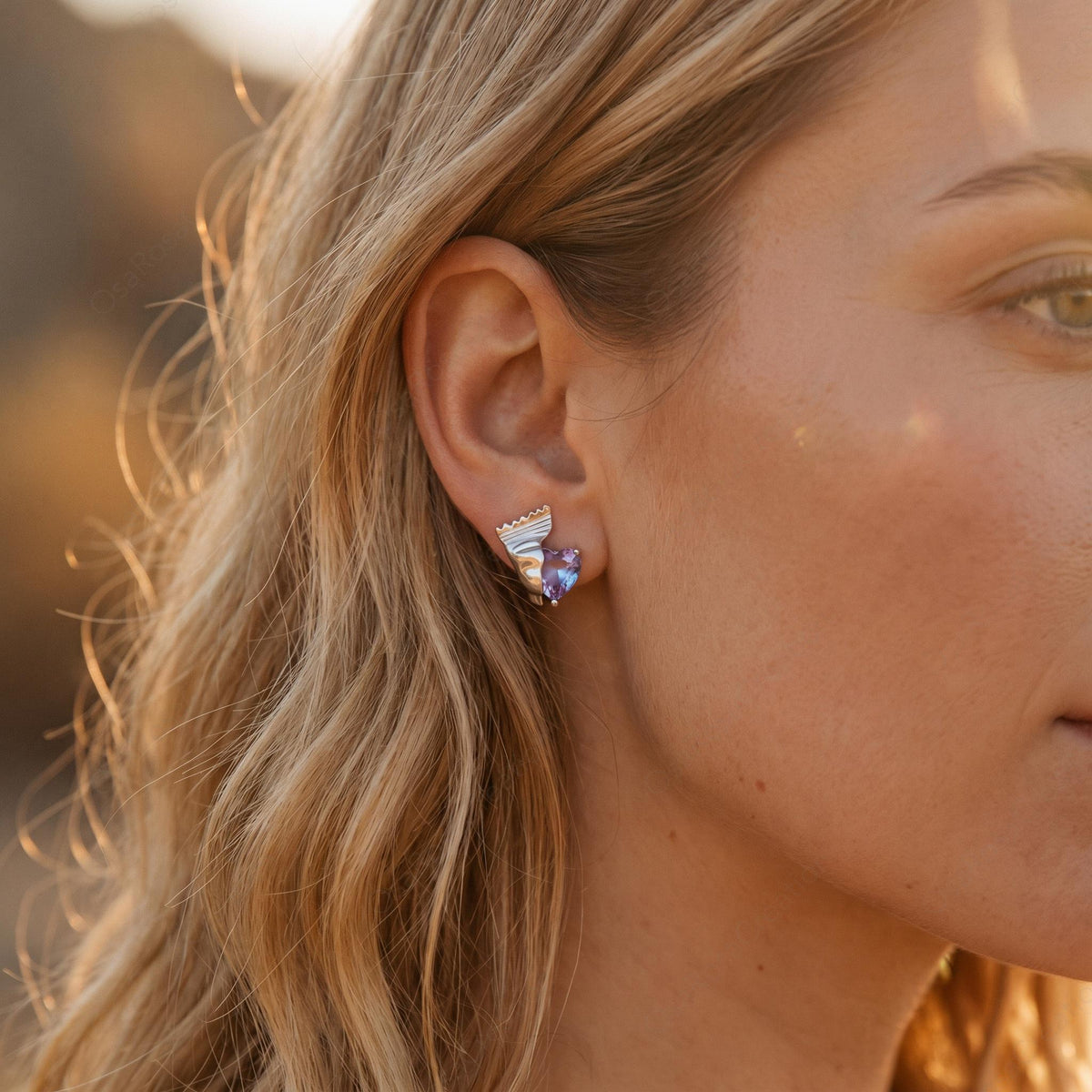 Crushed Heart Gem Earrings