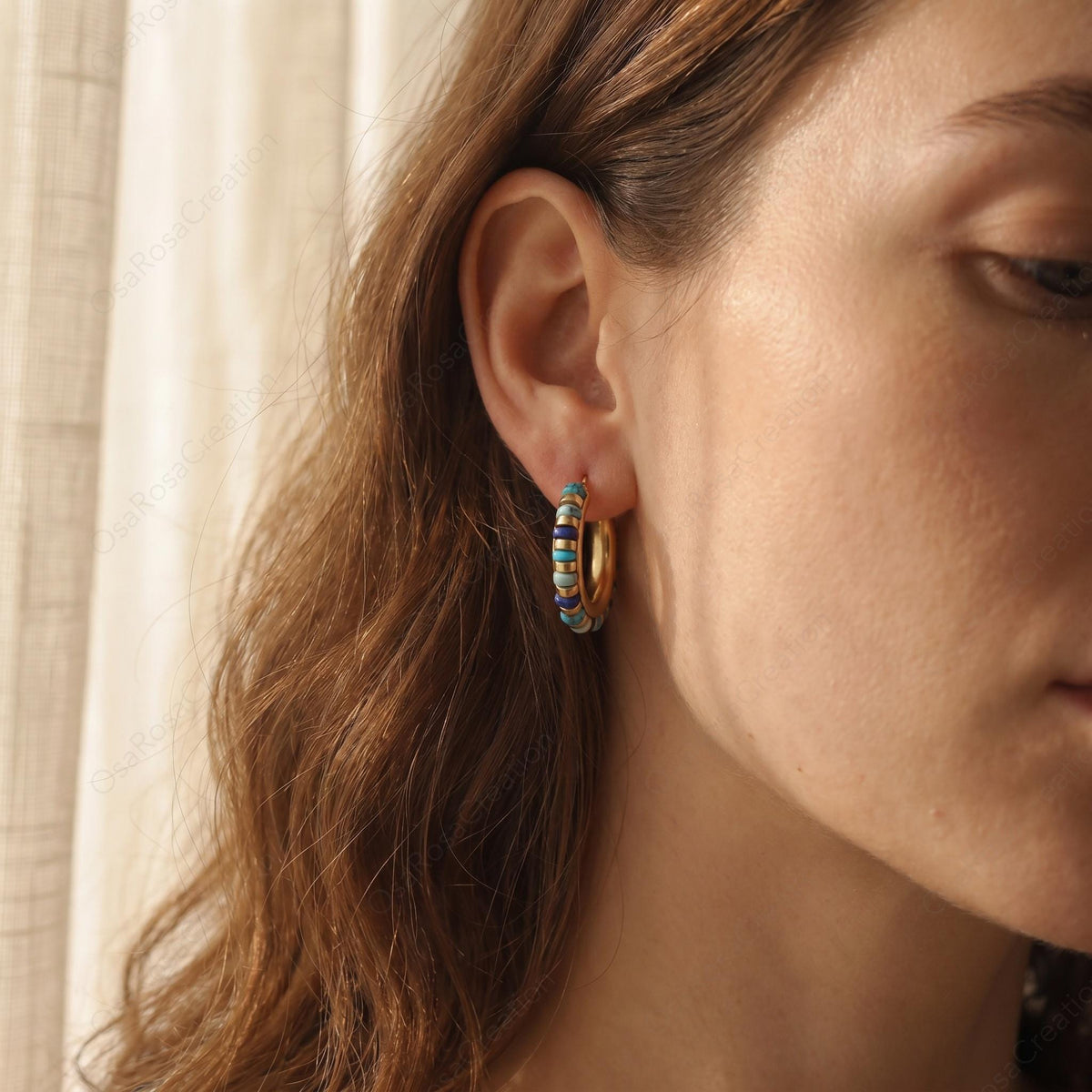 Mediterranean Blue Bead Hoops