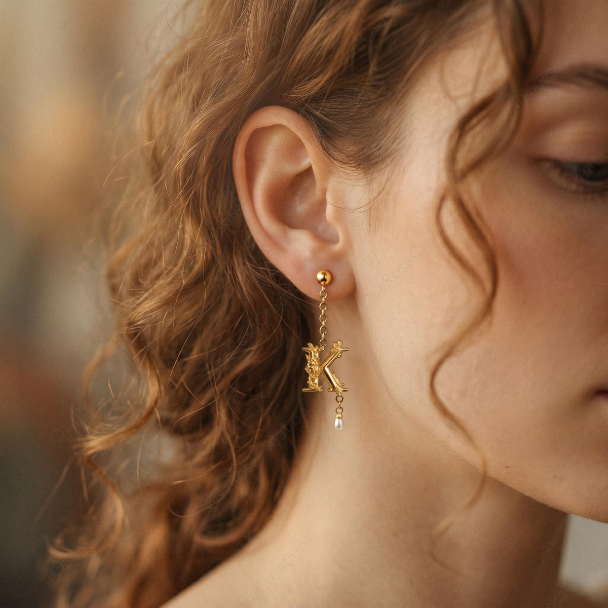 Baroque Letter K Earring