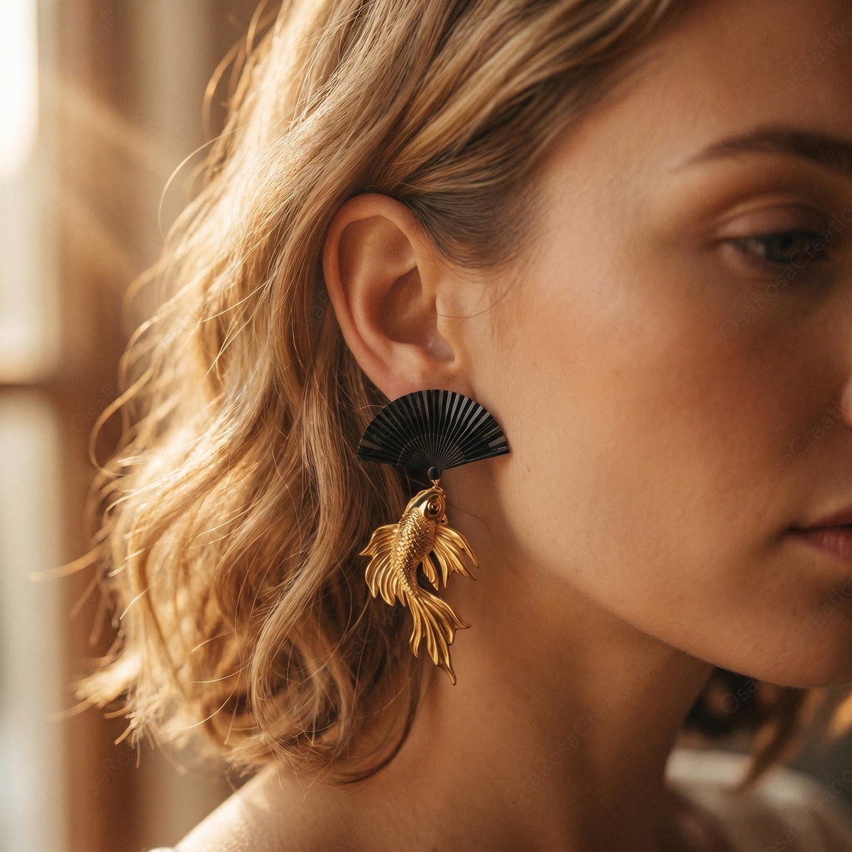 Black Fan Koi Earrings