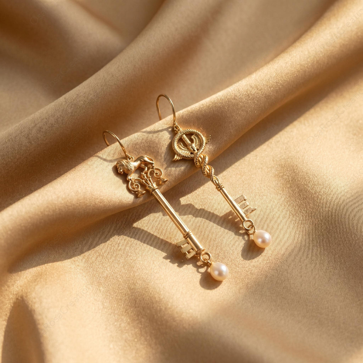 Lion Caduceus Key Earrings