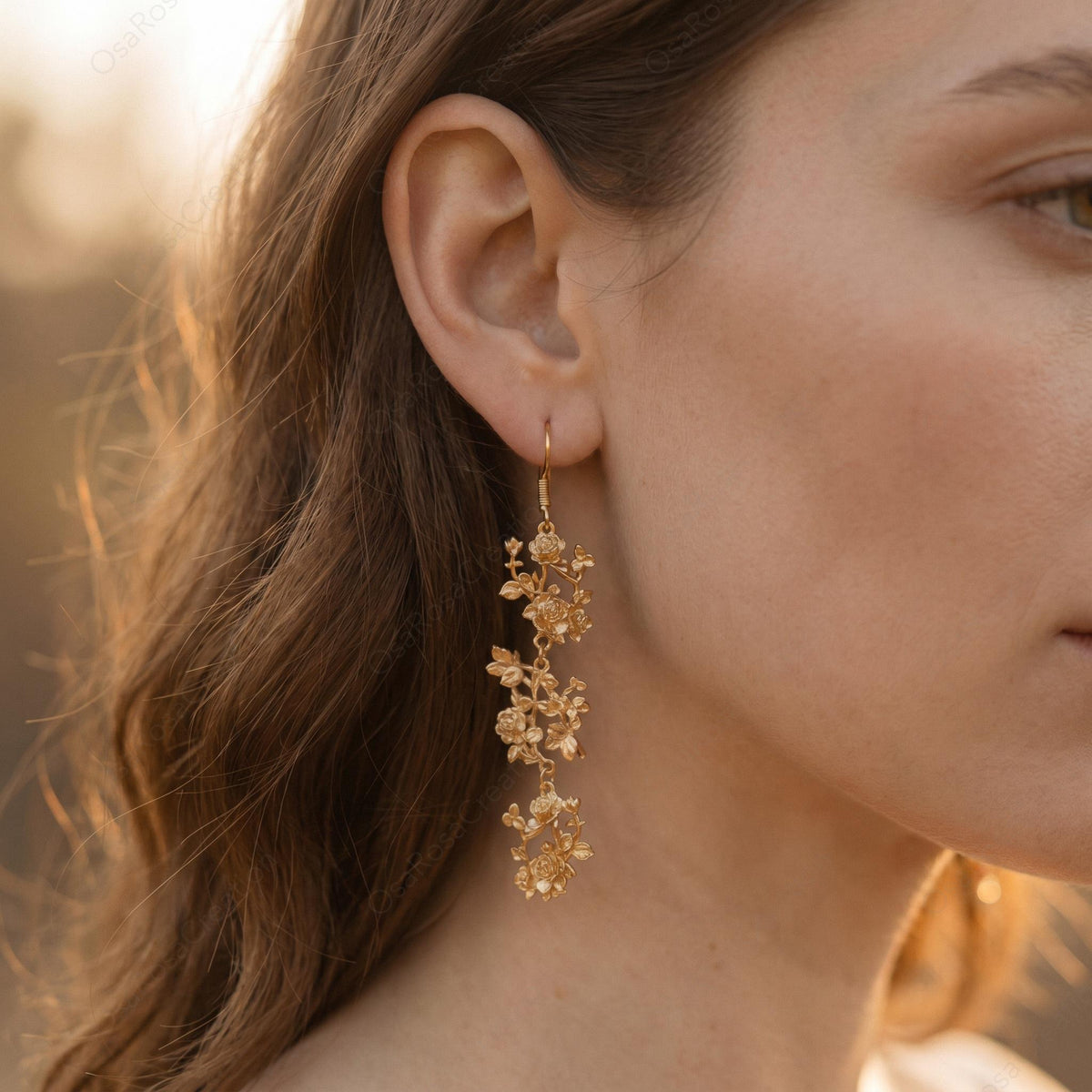 Gold Rose Drop Earrings