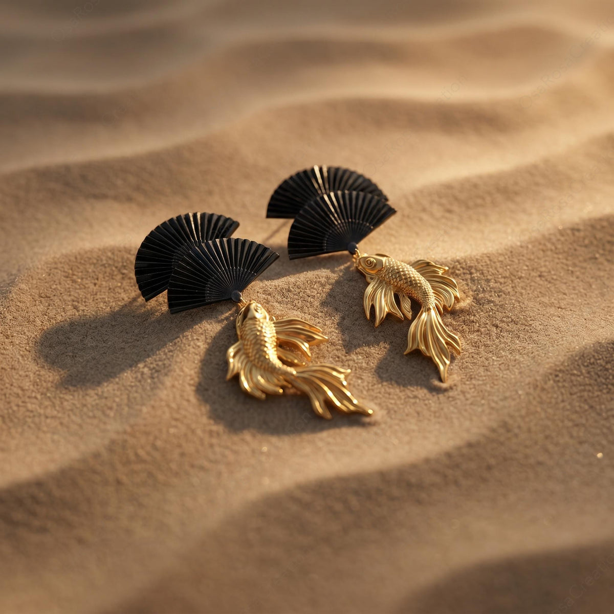 Black Fan Koi Earrings