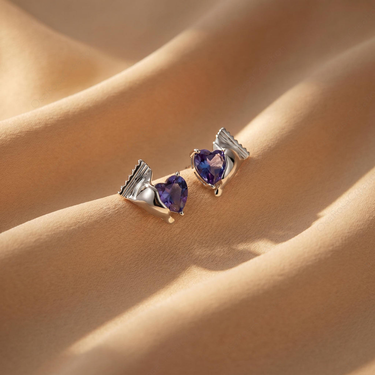 Crushed Heart Gem Earrings