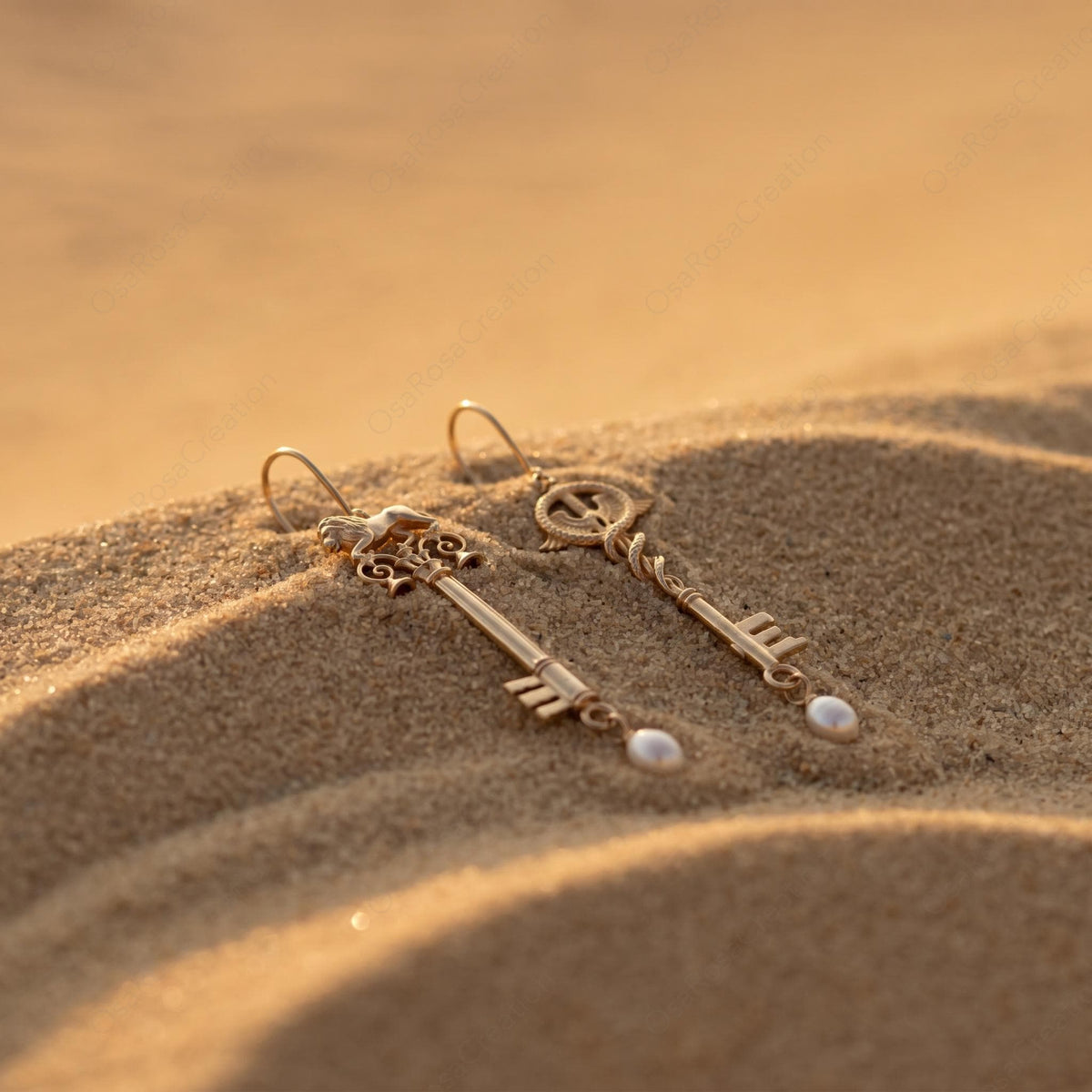 Lion Caduceus Key Earrings