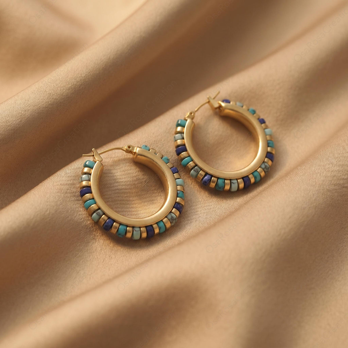 Mediterranean Blue Bead Hoops