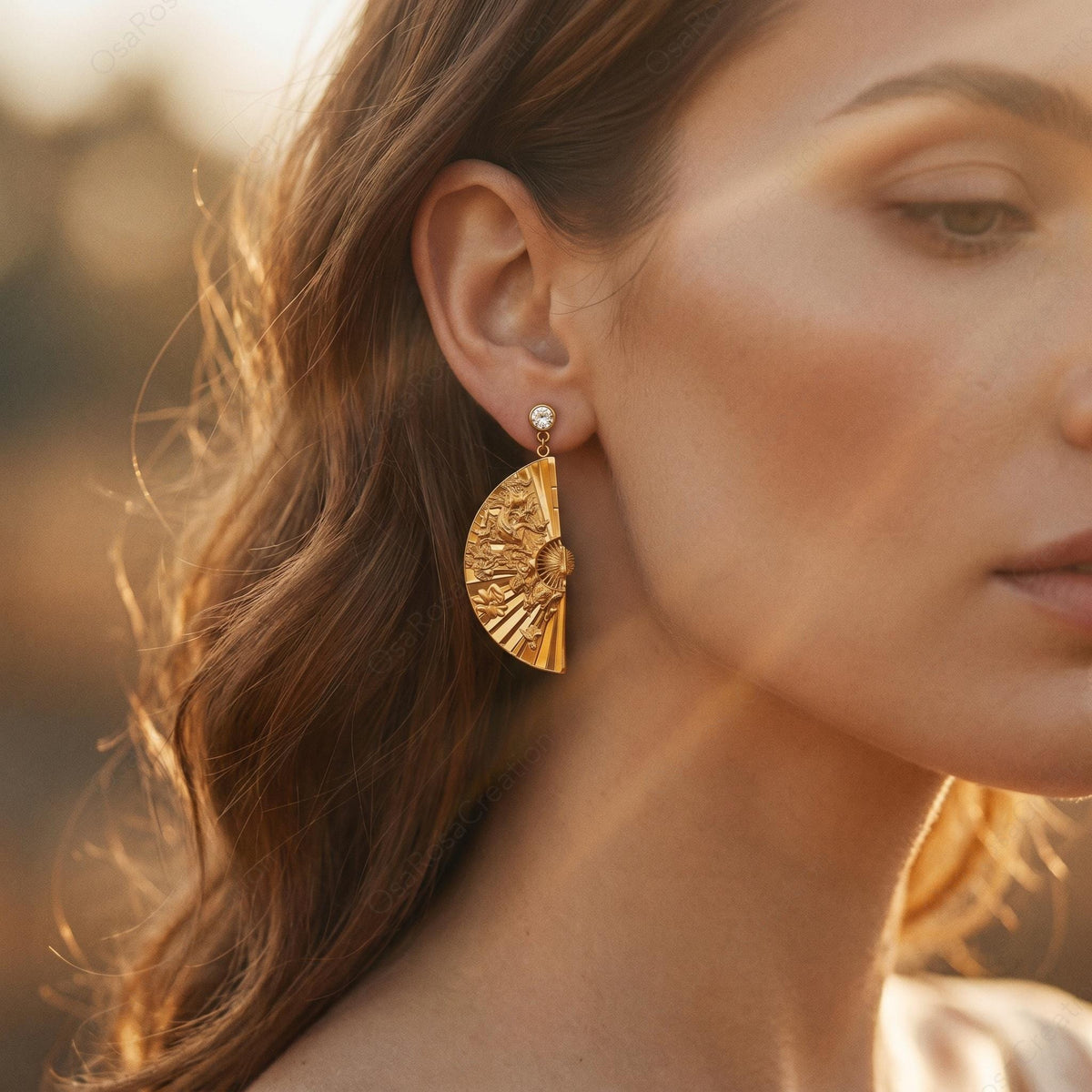Engraved Deco Fan Earrings