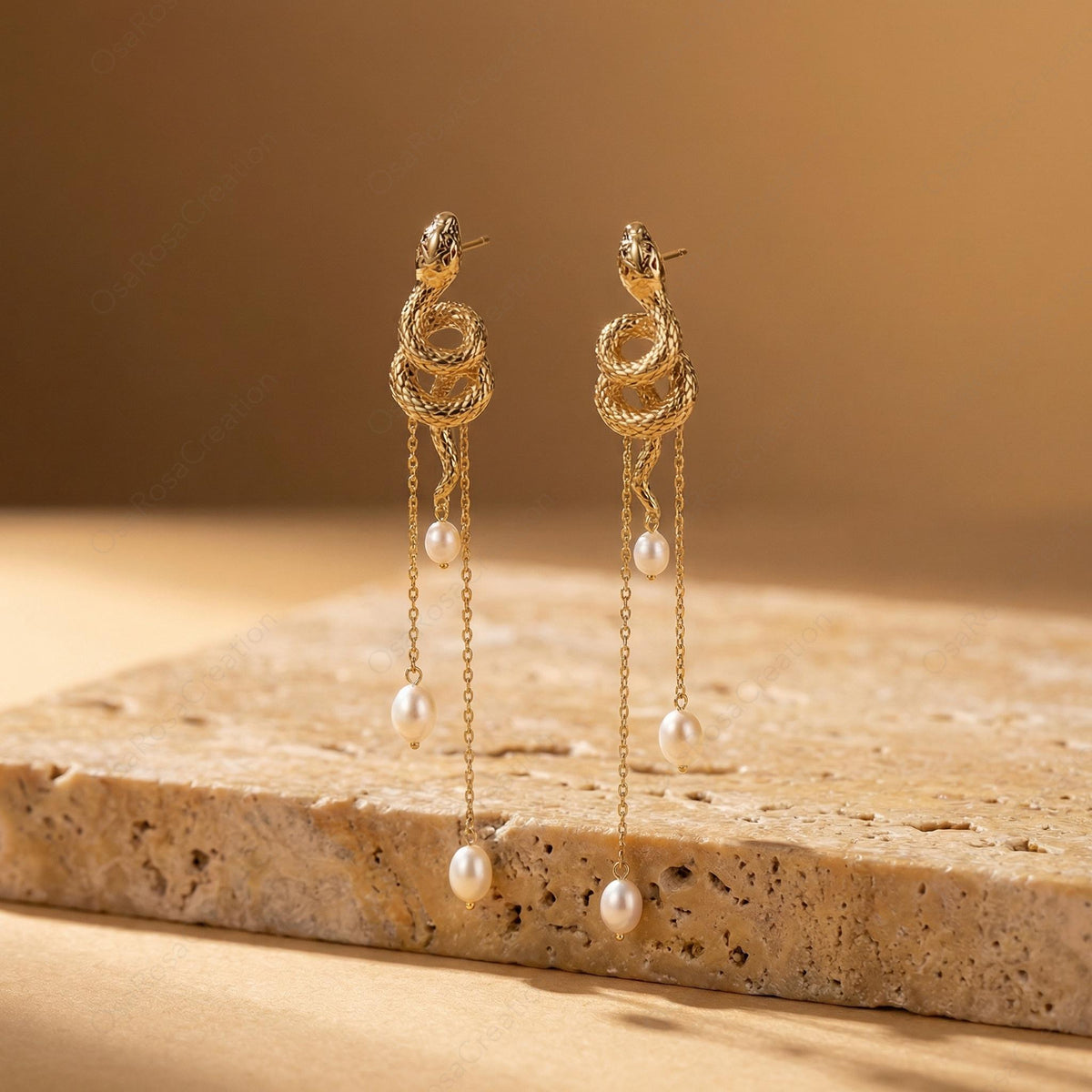 Serpent Pearl Tassel Earrings