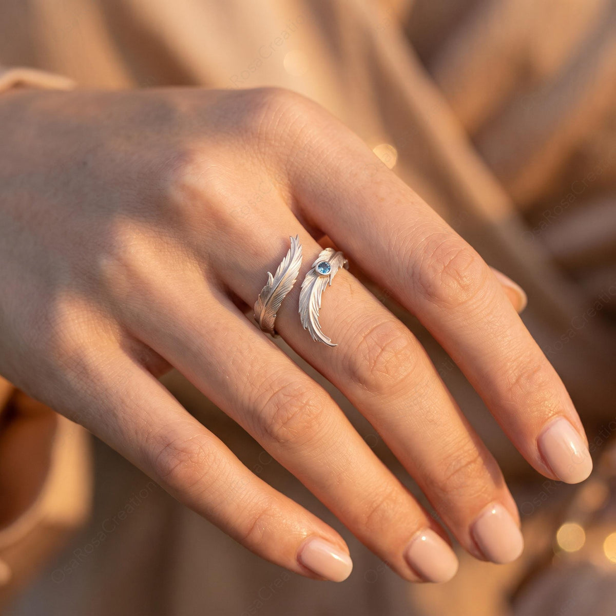 Blue Stone Feather Ring