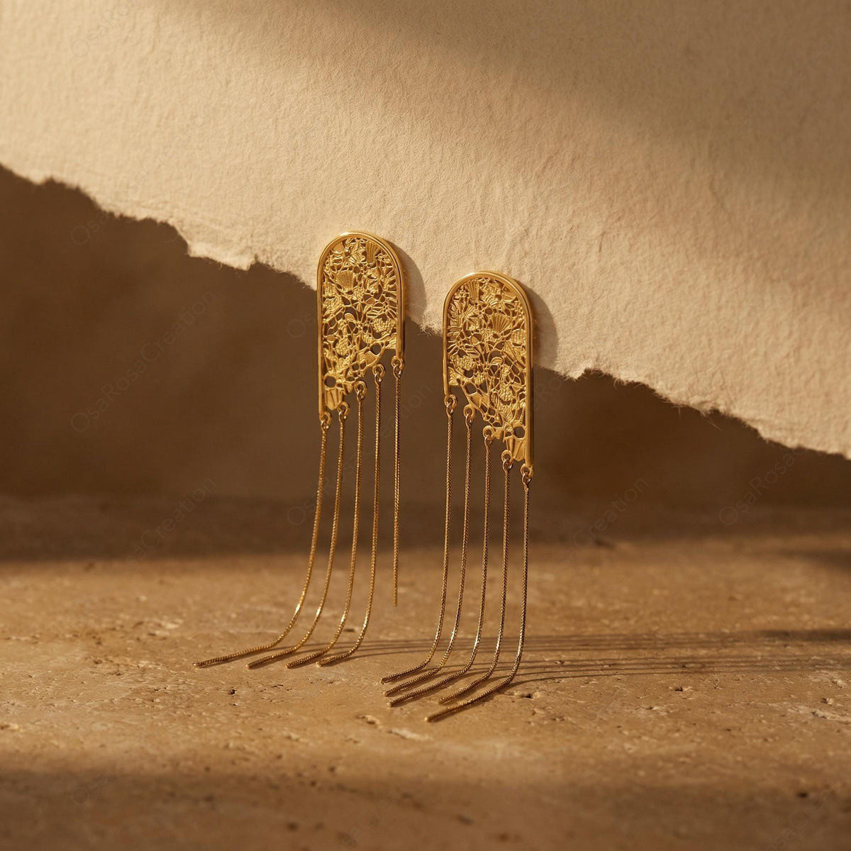 Boucles d'oreilles pendantes arche florale