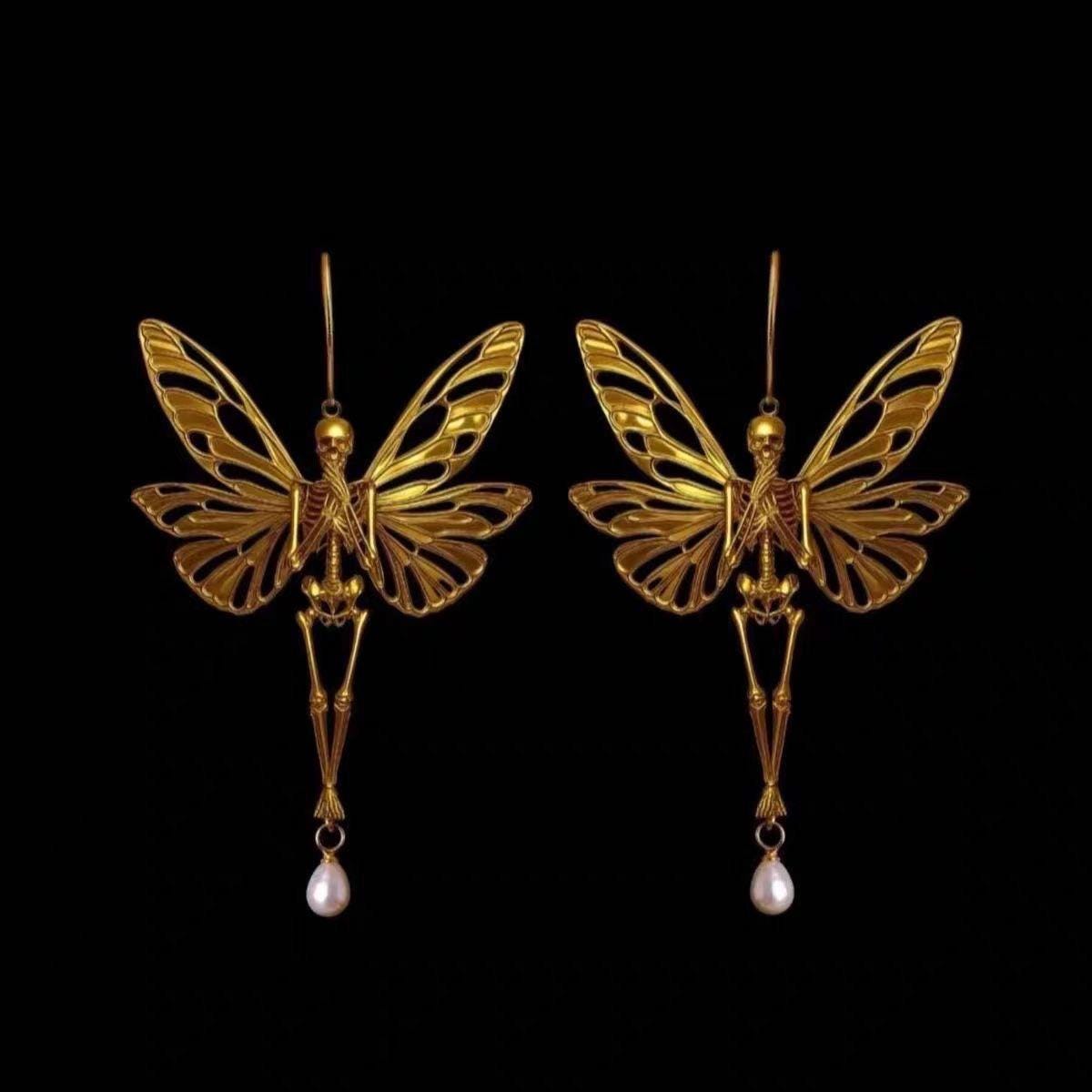 Butterfly Bone Pearl Earrings