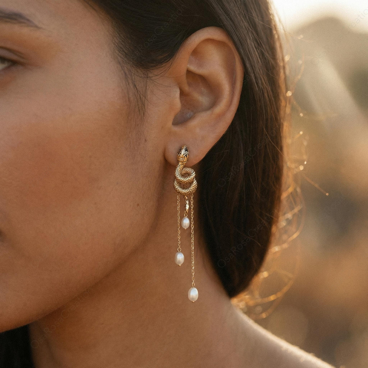 Serpent Pearl Tassel Earrings
