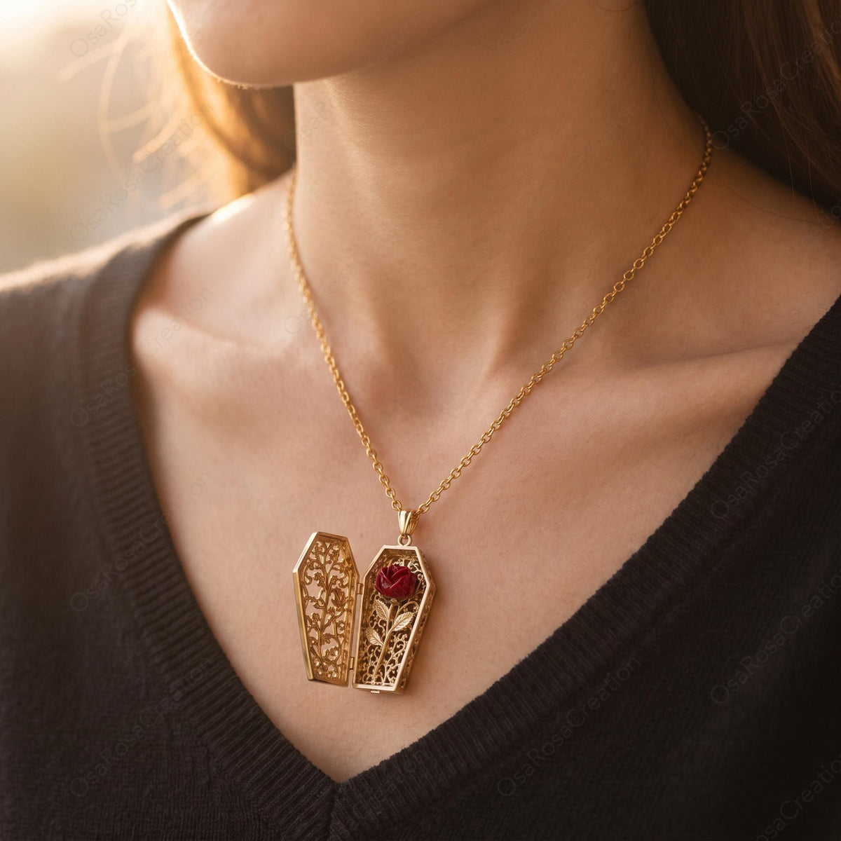 Rose Coffin Locket