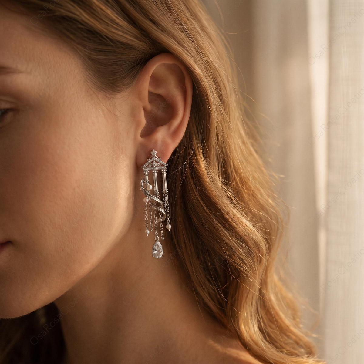 Temple Pearl Tassel Earrings