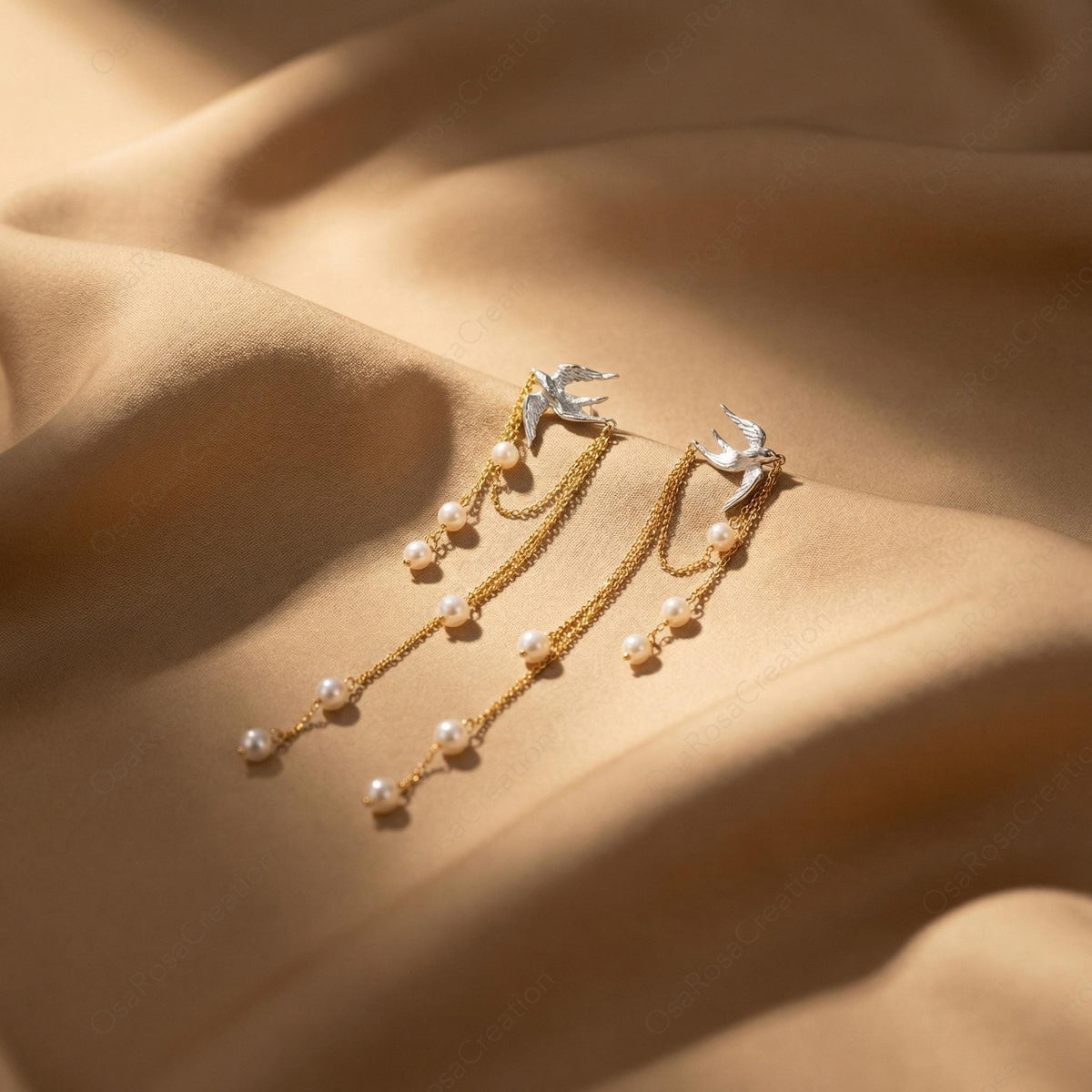 Silver Bird Pearl Earrings