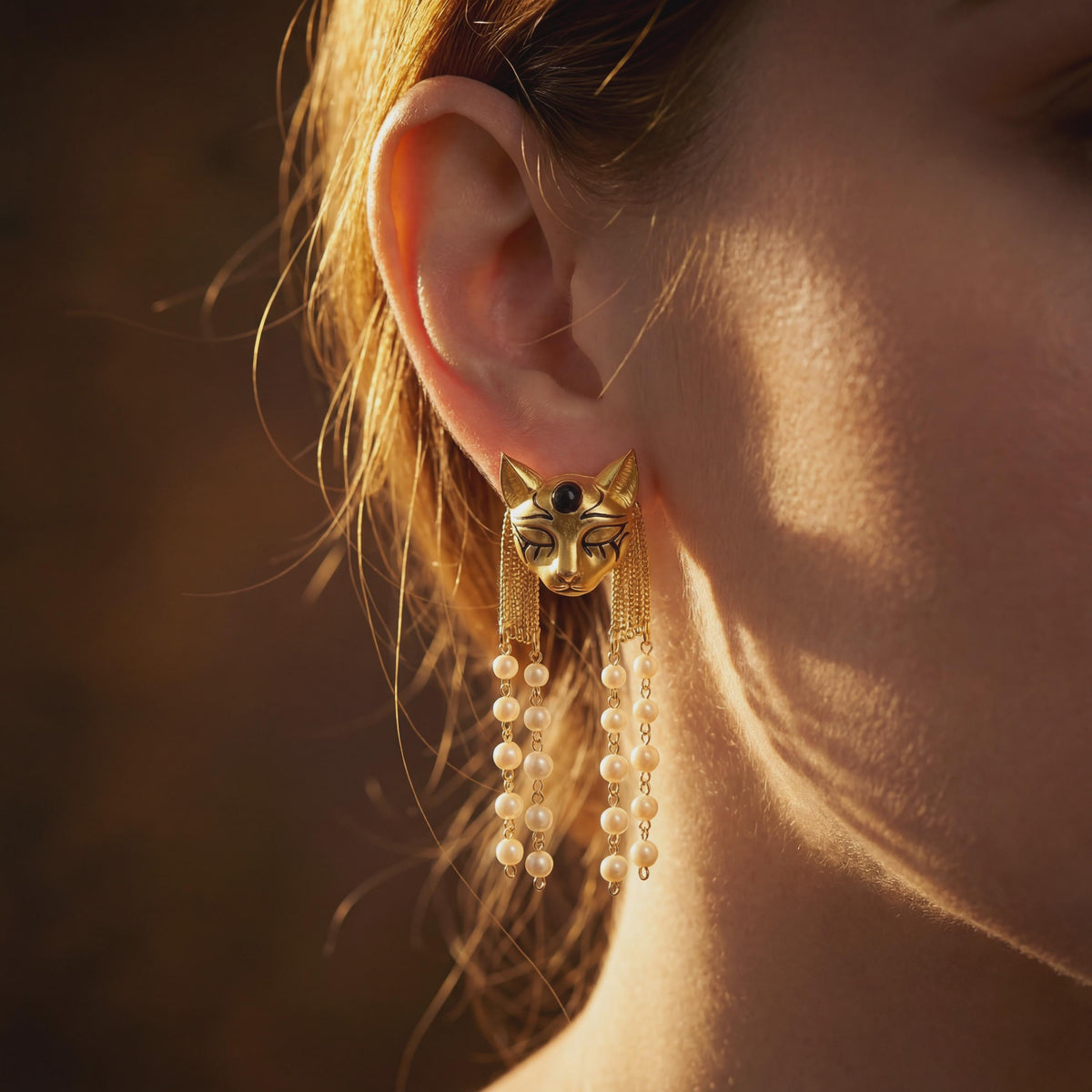 Bastet Pearl Tassel Earrings