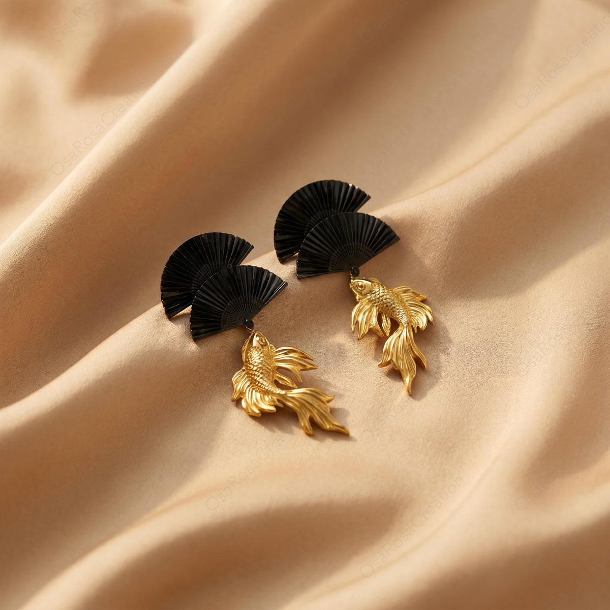 Black Fan Koi Earrings