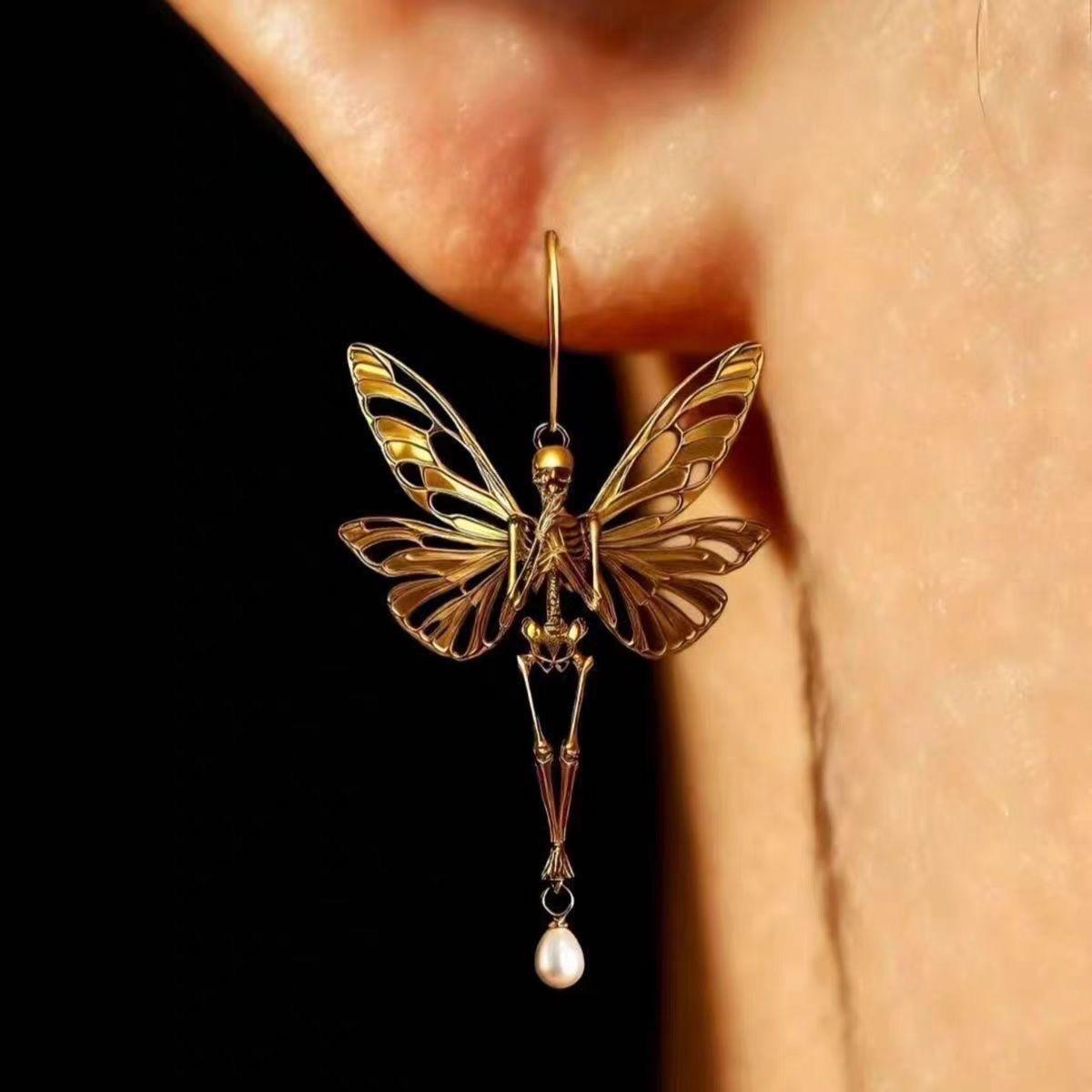 Butterfly Bone Pearl Earrings