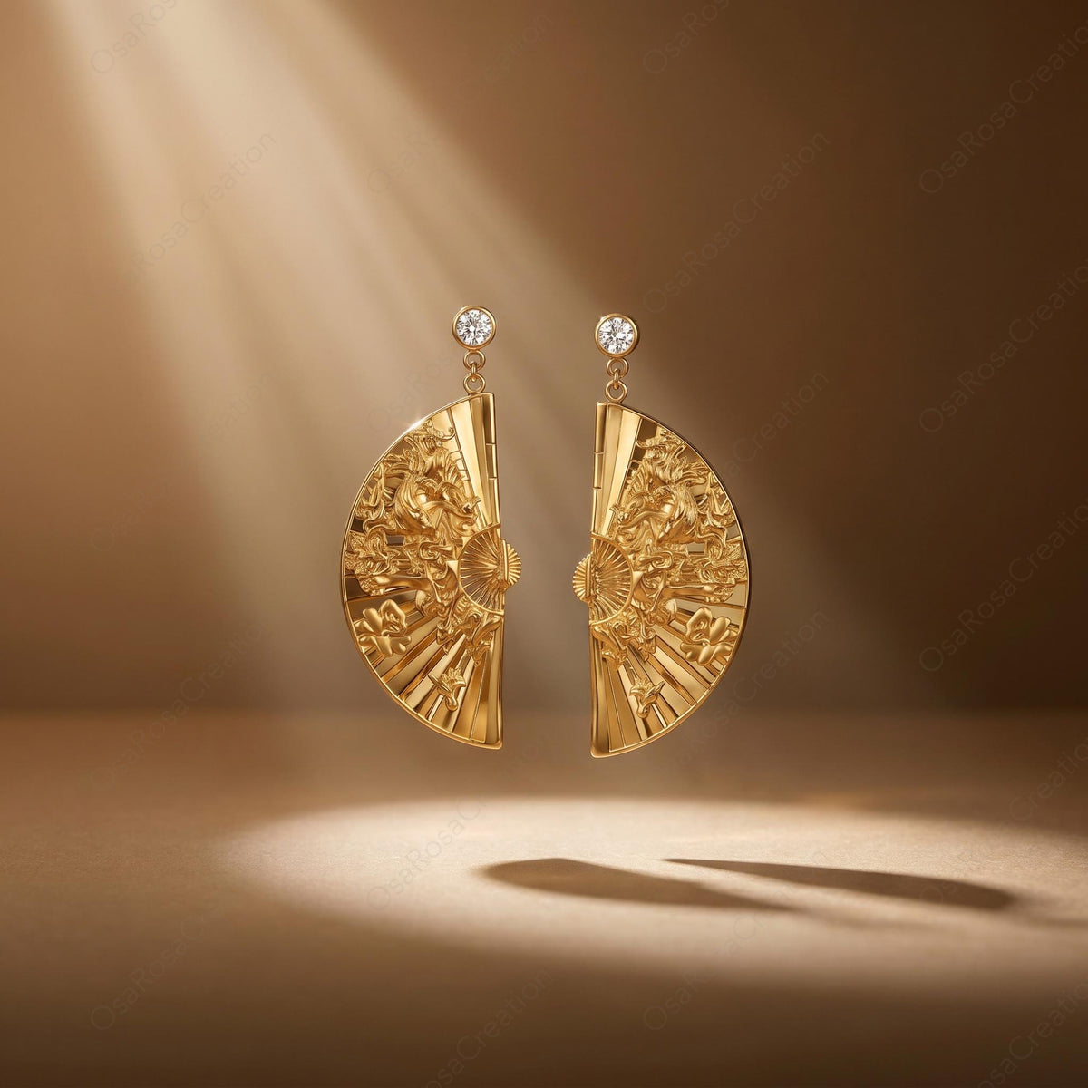 Engraved Deco Fan Earrings
