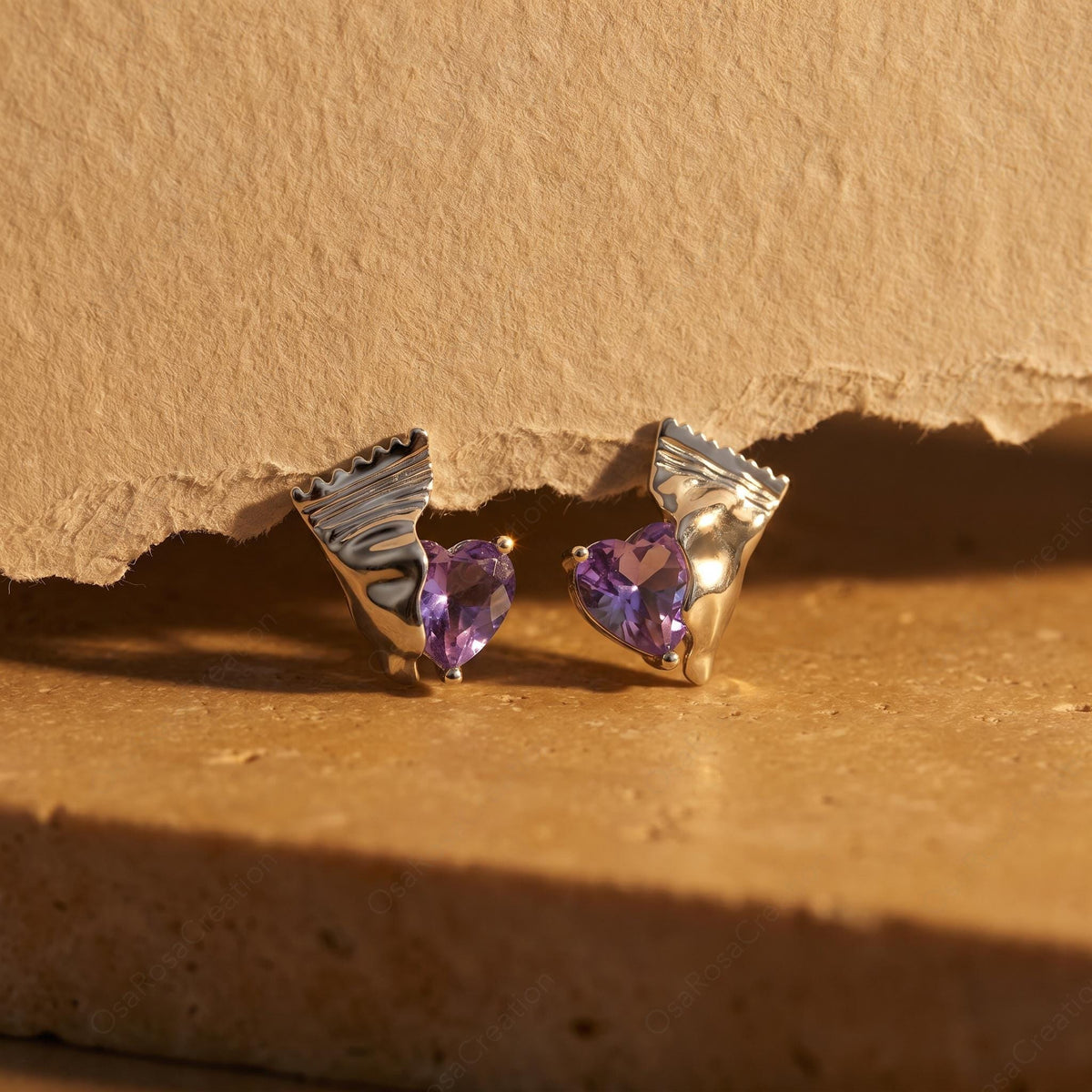 Crushed Heart Gem Earrings
