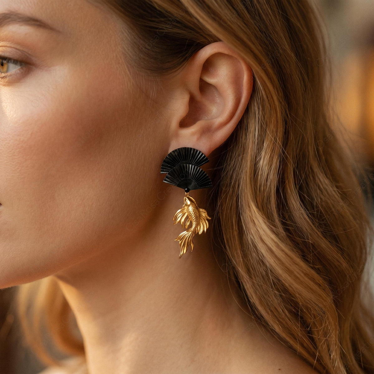 Black Fan Koi Earrings