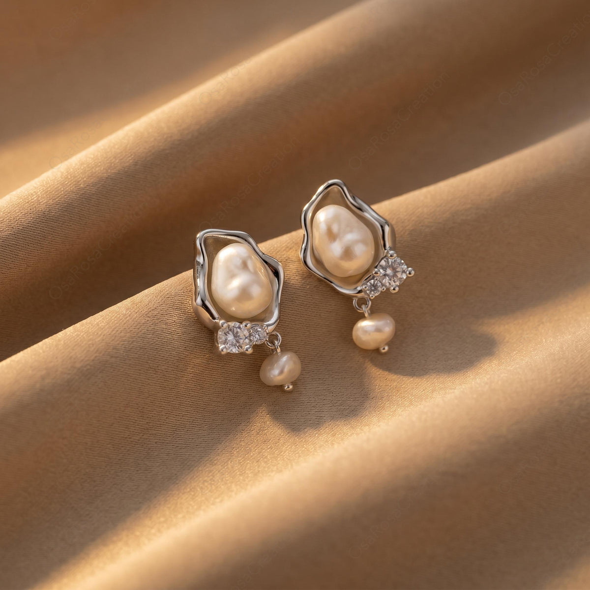 Baroque Pearl Wave Earrings