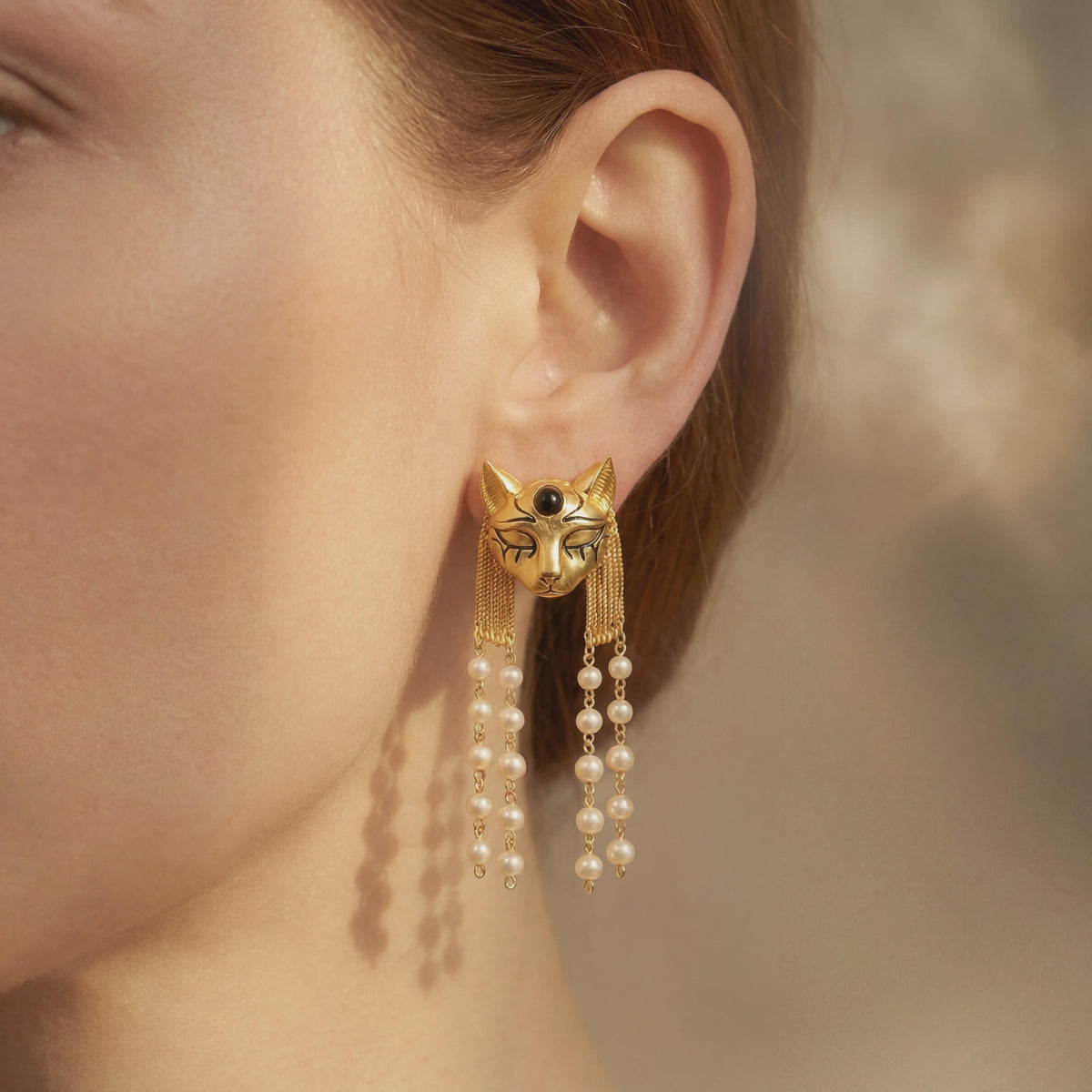 Bastet Pearl Tassel Earrings