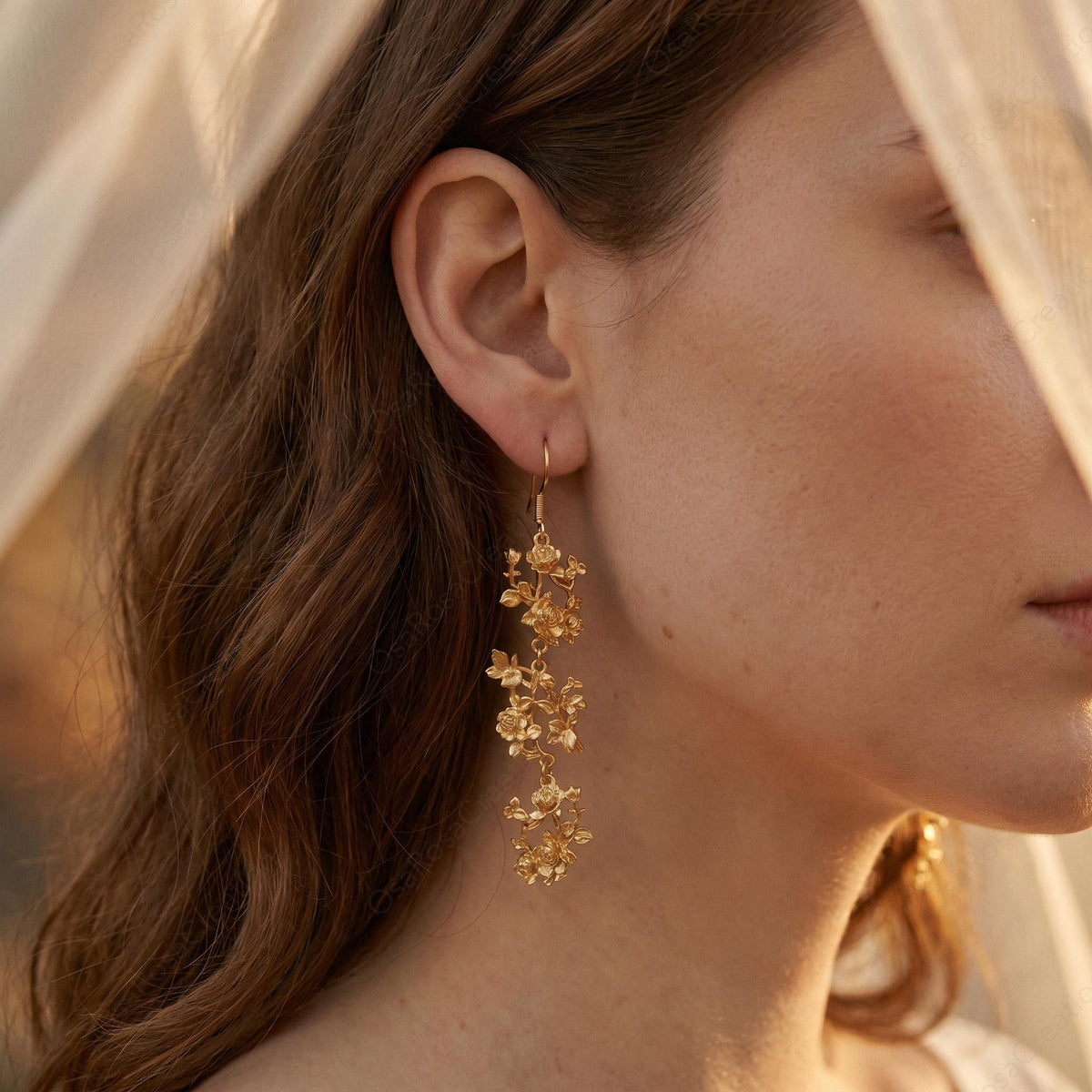 Gold Rose Drop Earrings