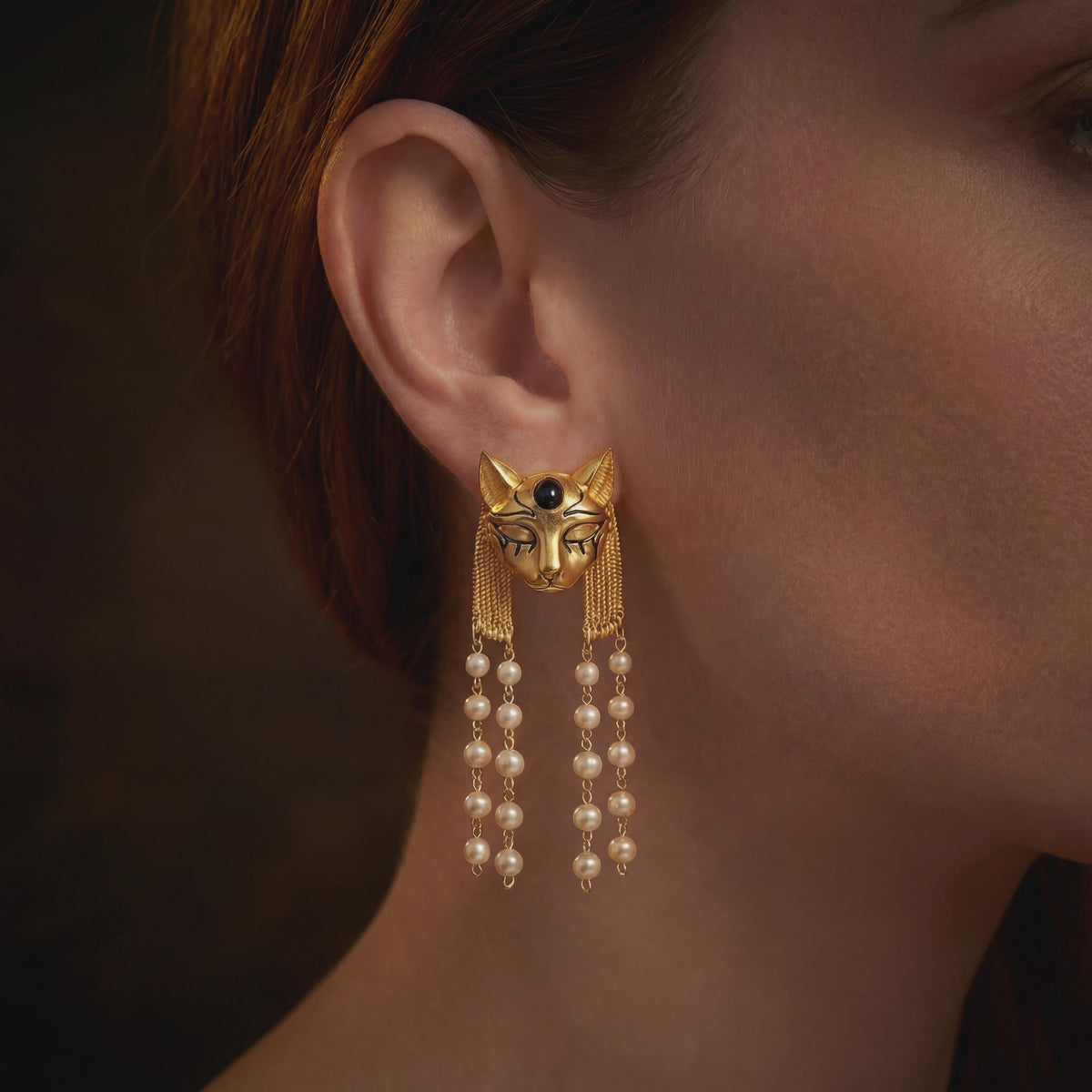 Bastet Pearl Tassel Earrings
