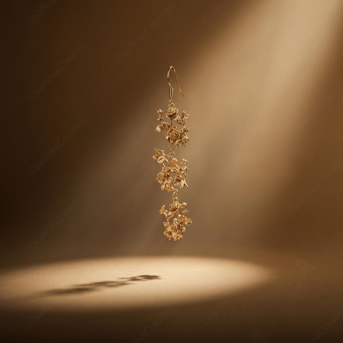Gold Rose Drop Earrings