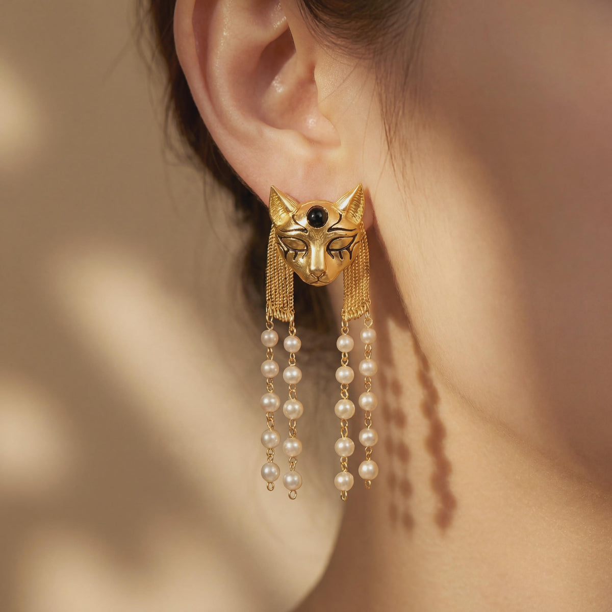 Bastet Pearl Tassel Earrings