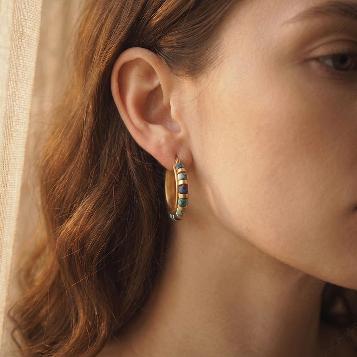 Mediterranean Blue Bead Hoops