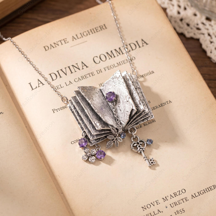 Purple Book Necklace