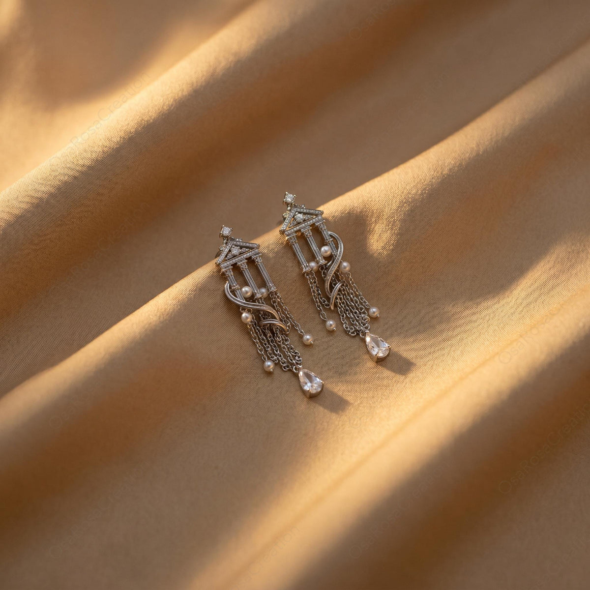 Temple Pearl Tassel Earrings