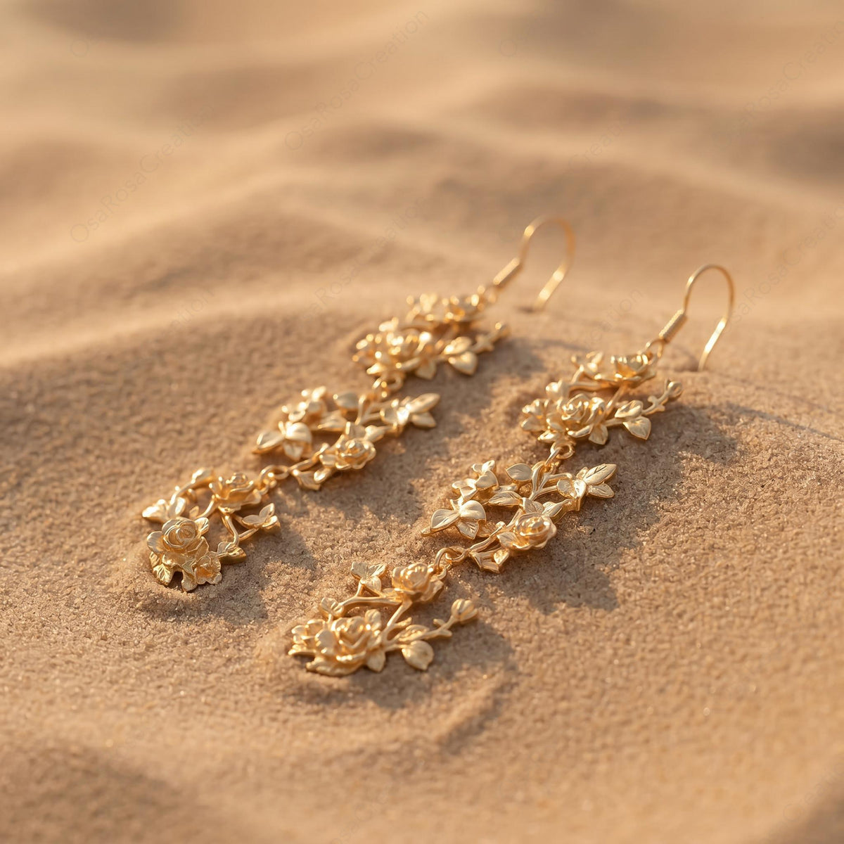 Gold Rose Drop Earrings