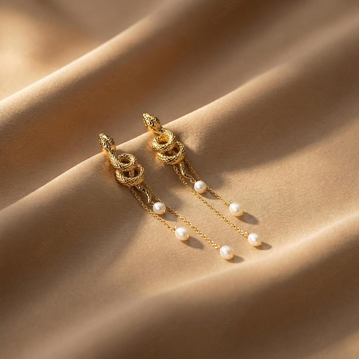 Serpent Pearl Tassel Earrings