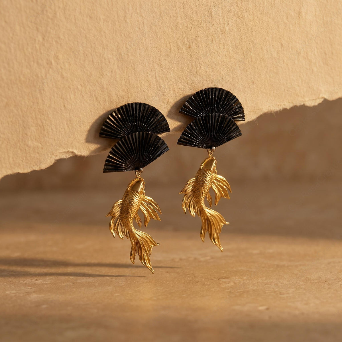 Black Fan Koi Earrings