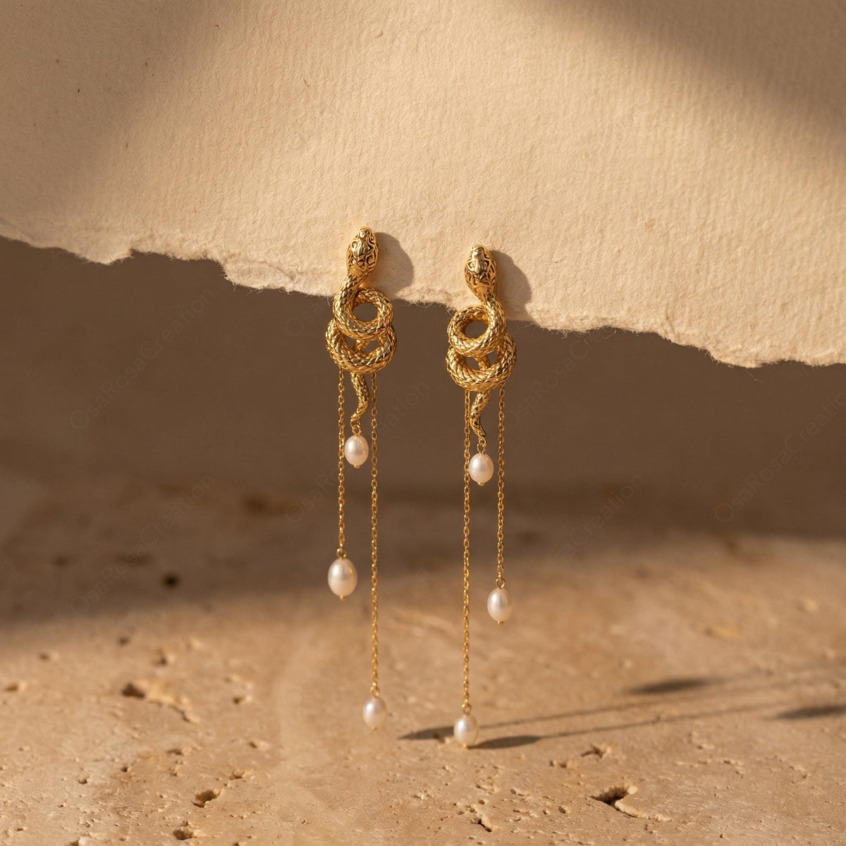 Serpent Pearl Tassel Earrings