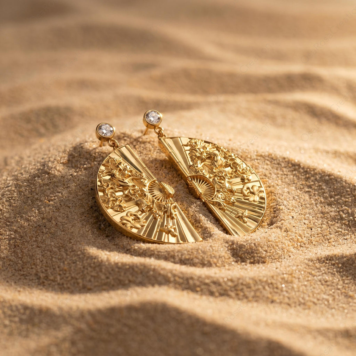 Engraved Deco Fan Earrings