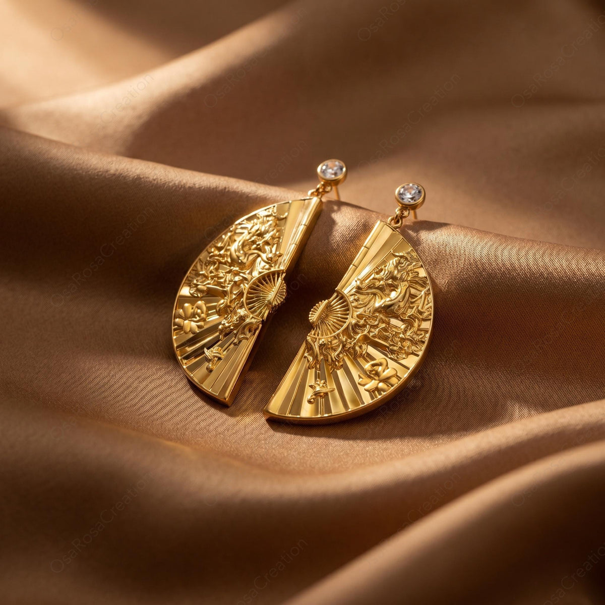 Engraved Deco Fan Earrings