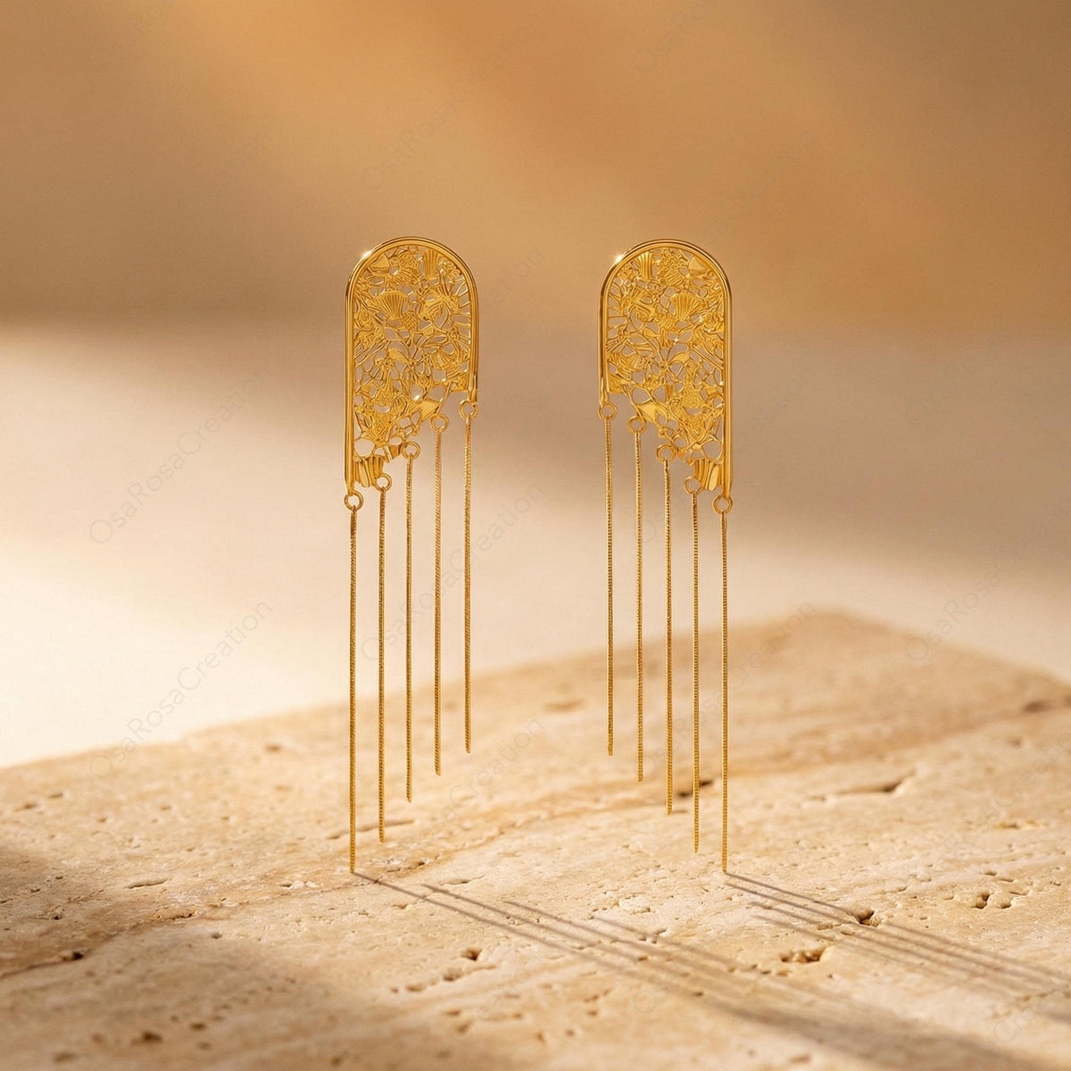 Boucles d'oreilles pendantes arche florale
