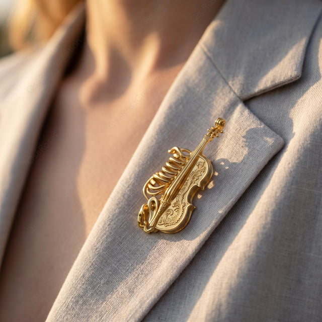 Violin Rib Cage Brooch worn by a model